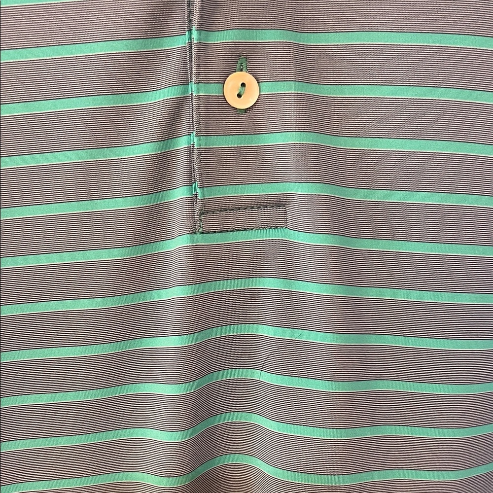 Peter Millar Summer Comfort Polo Shirt Large Green Gray Striped Golf Performance - Picture 3 of 4